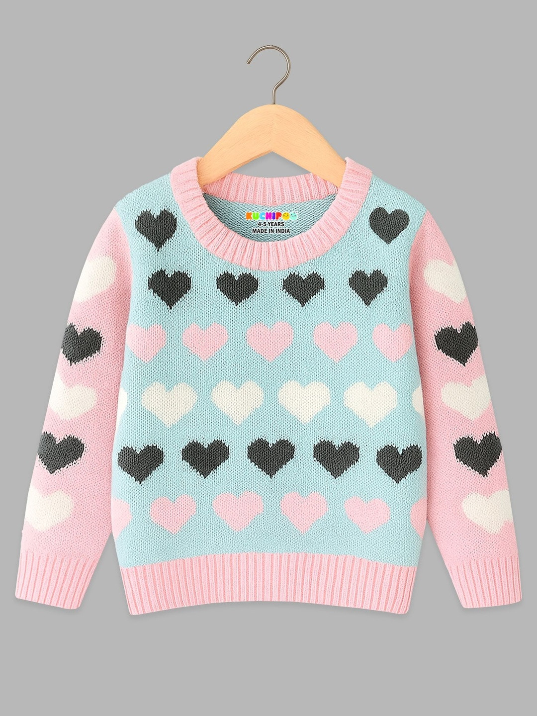 KUCHIPOO Girls Heart Pattern Long Sleeves Pullover Sweater