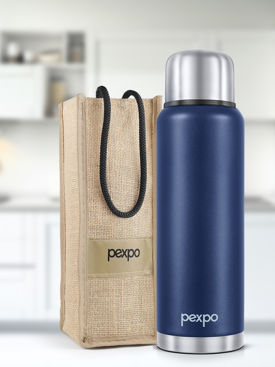 Pexpo Denim Blue FLAMINGO-ISI Certified Thermosteel Hot and Cold Flask Water Bottle 1.5L