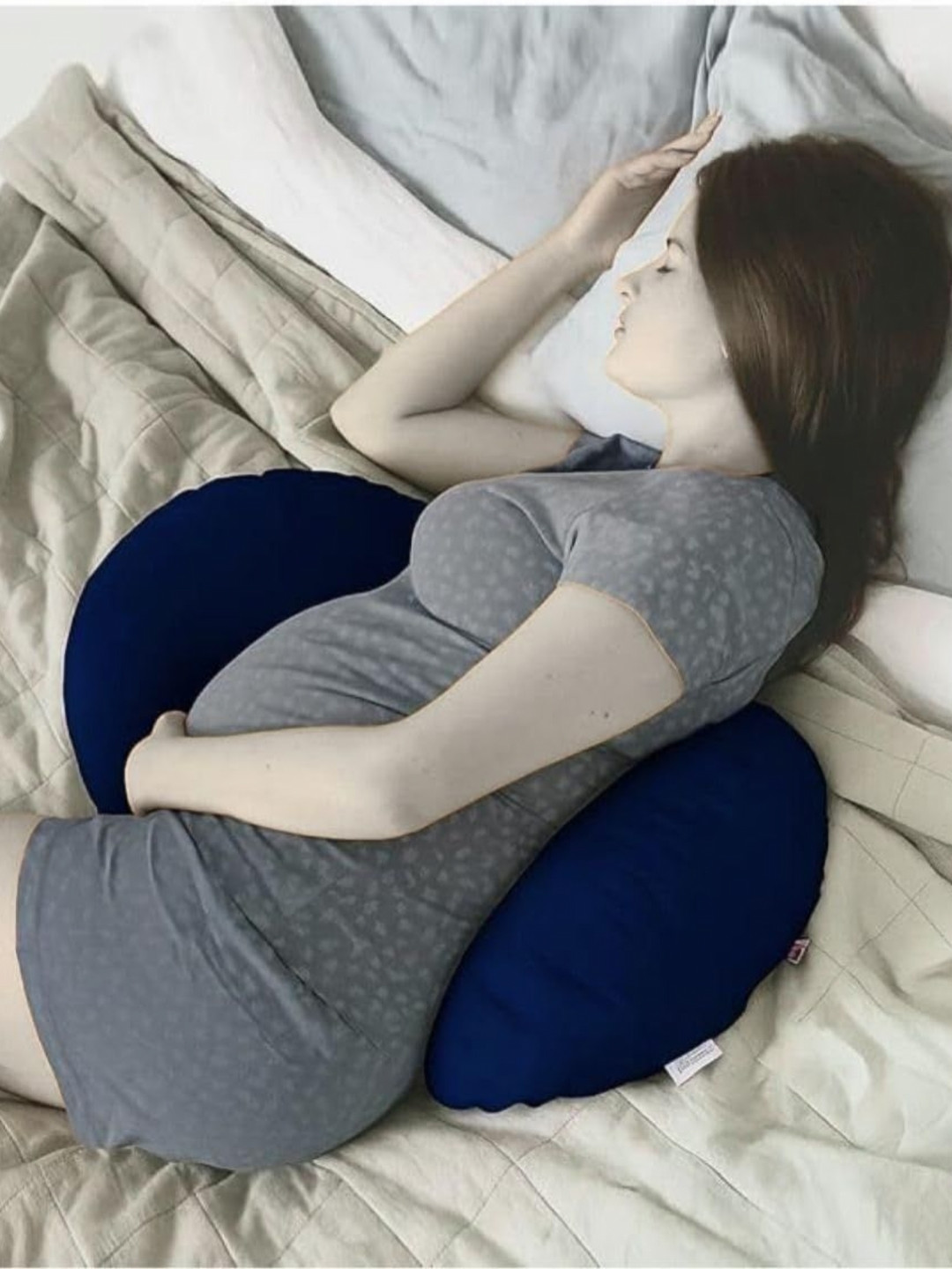 VRINDAKUL Blue Cotton Filled C-Shape Extra Soft Sleep Pillow