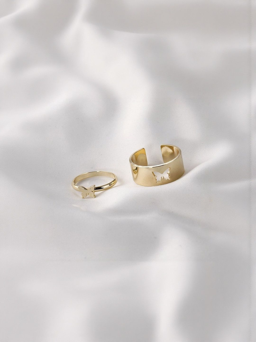 DressBerry Women Pack Of 2 Golden Butterfly Couple Ring Matching Wrap Finger Ring