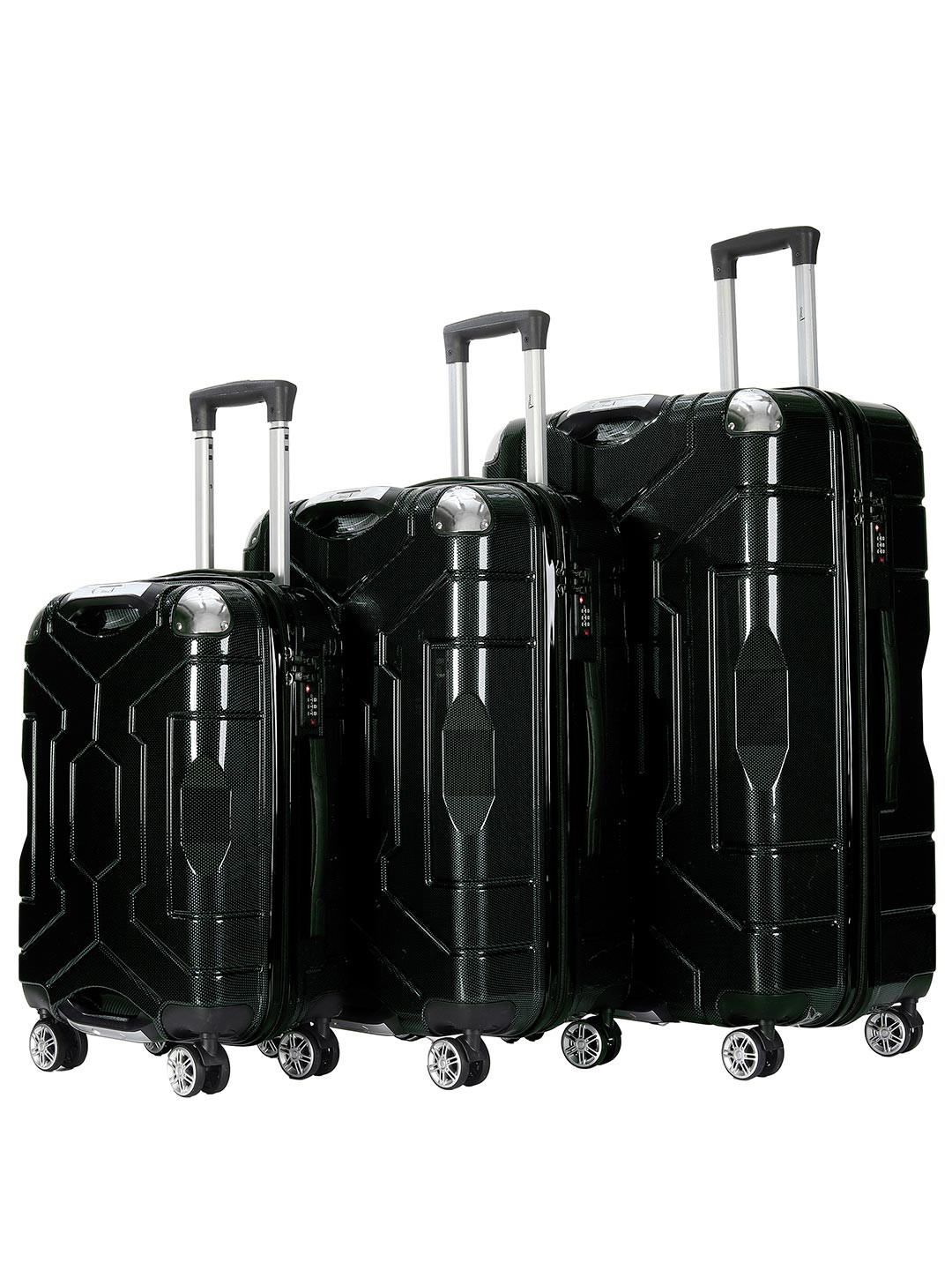 Story@home Set Of 3 Polycarbonate Dark Green 8 Wheel Hard Large Trolley Bag