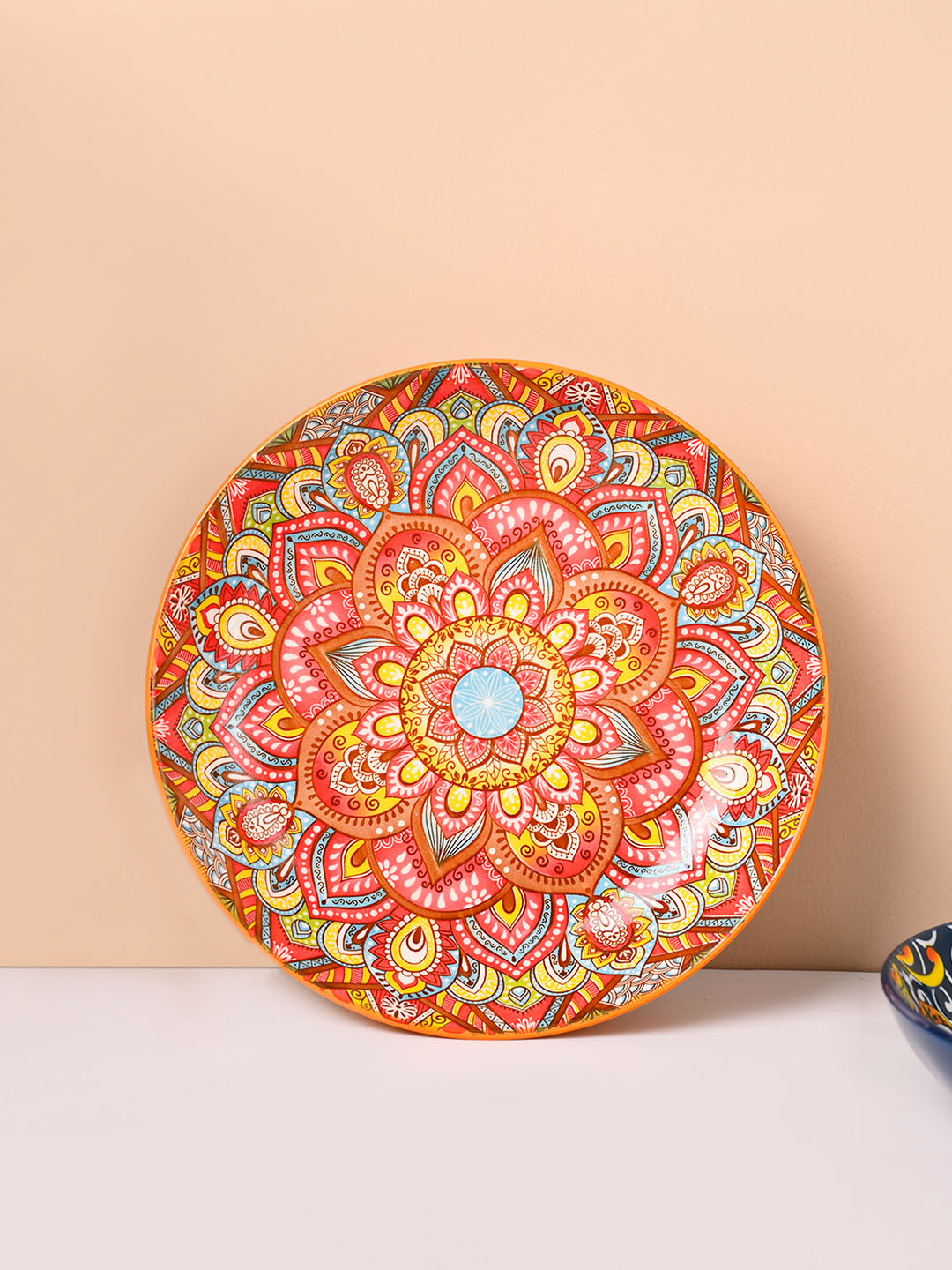 MARKET99 Orange Colored & Yellow Printed Ceramic Easy to Clean Food Platter