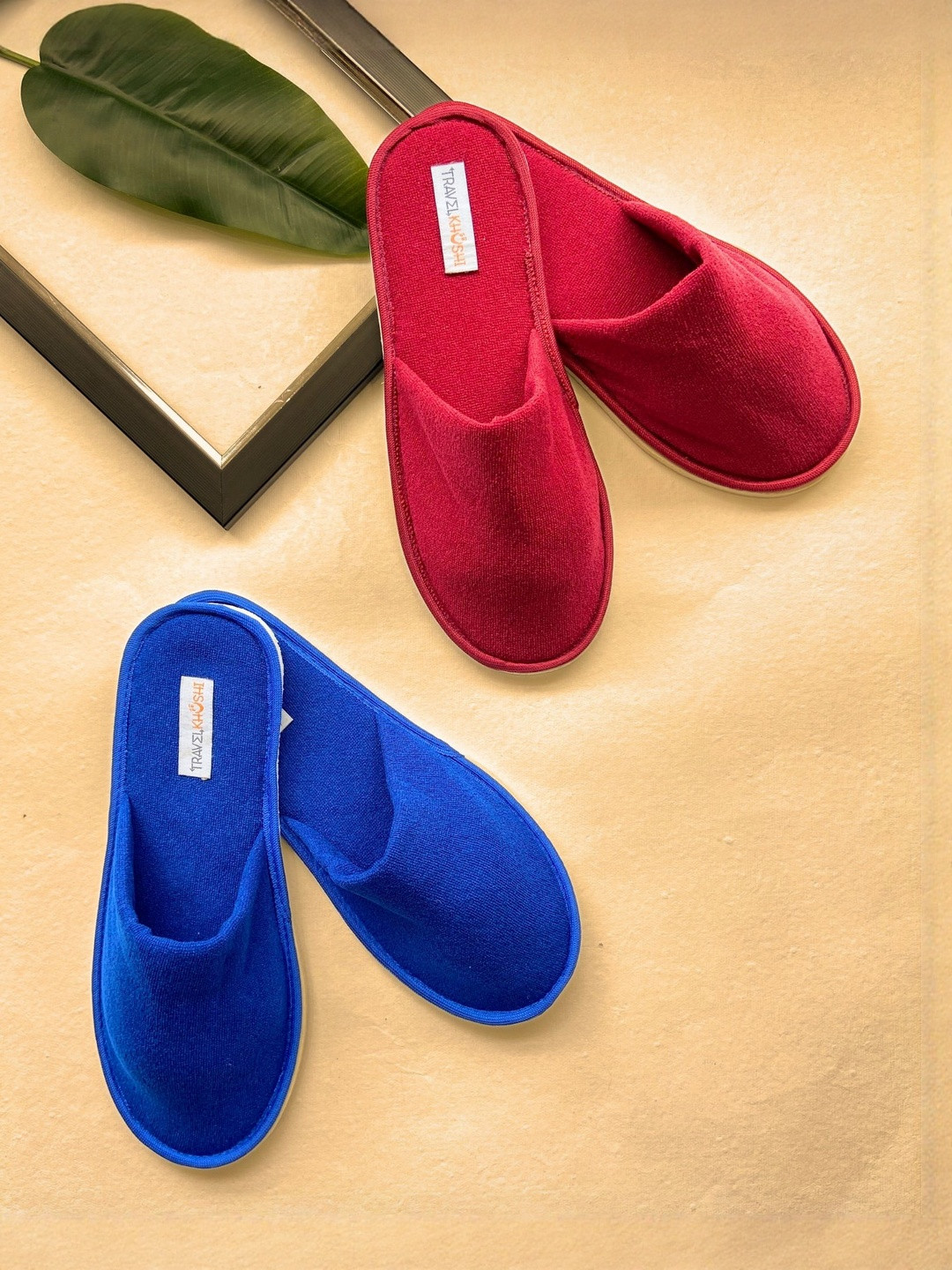 TRAVELKHUSHI Women Blue & Maroon Set Of 2 Solid Soft Microfiber Winter Slippers
