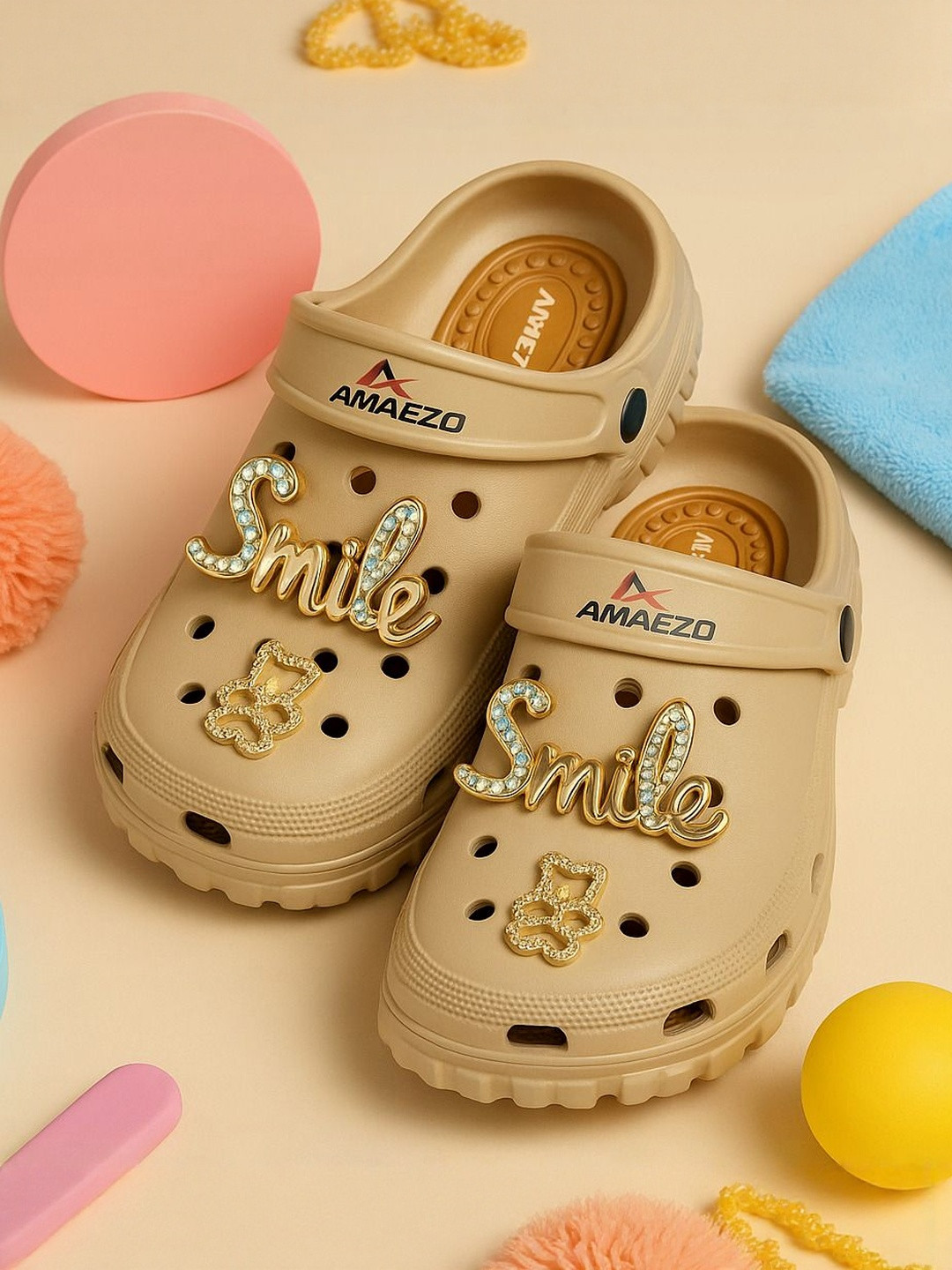 AMAEZO Women Beige Rubber Clogs