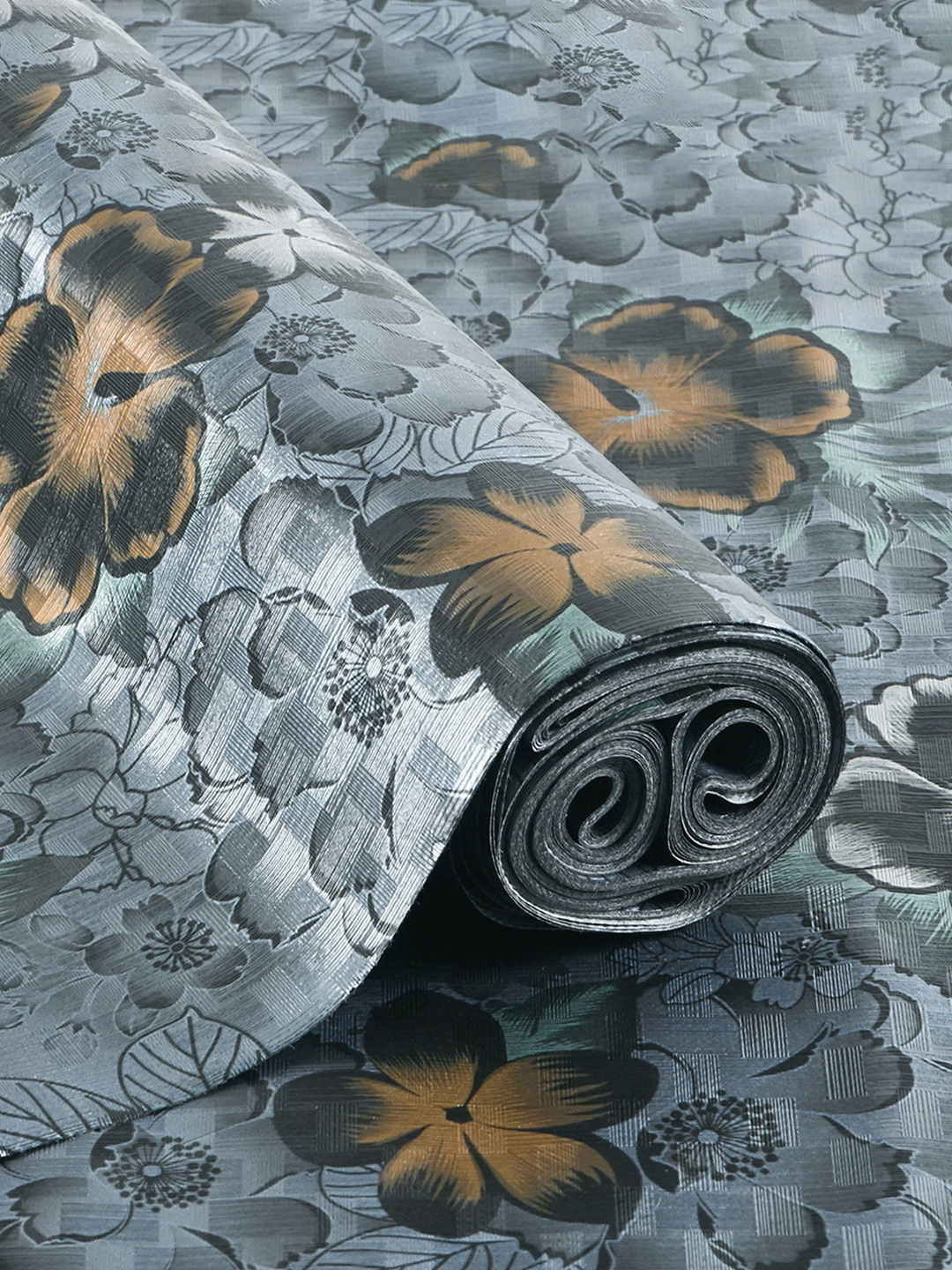 Kuber Industries Black Flower Grey 10 Meter PVC Anti Slip Roll for Kitchen Shelves