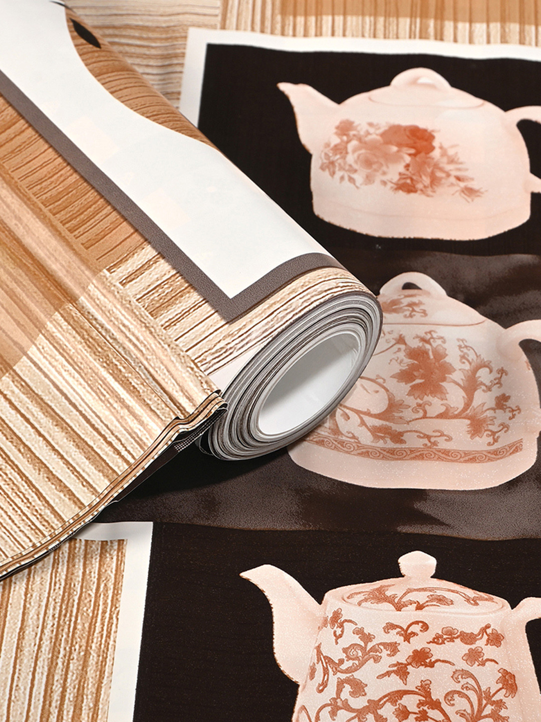 Kuber Industries Brown & White Kettle Design Shelf Liner Organiser