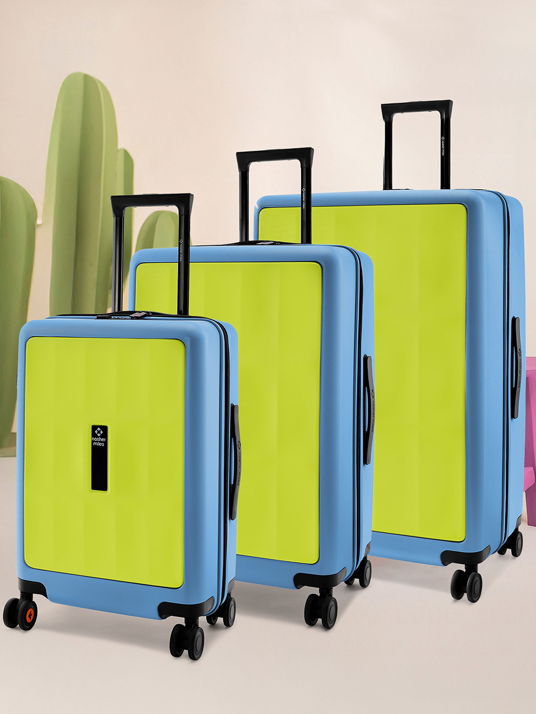 Nasher Miles Zanzibar Polycarbonate Set of 3 S/M/L Green Blue Trolley Bags (55-65-75 cm)