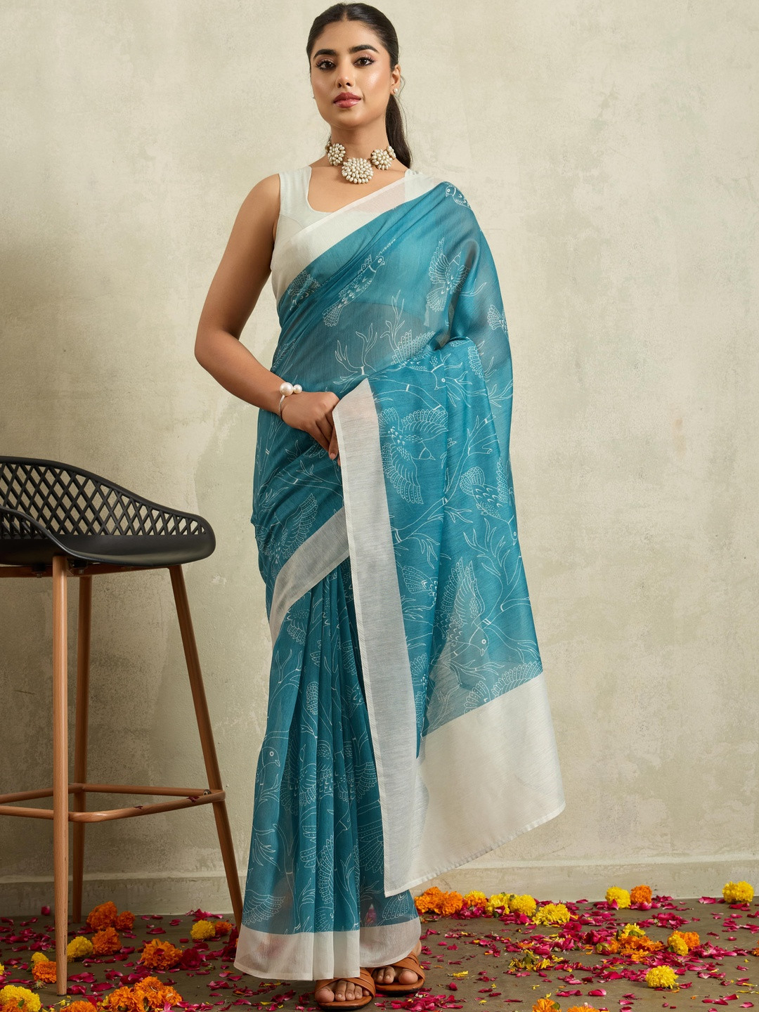 RACHNA Digital Bird Printed Saree With Unstiched Blouse