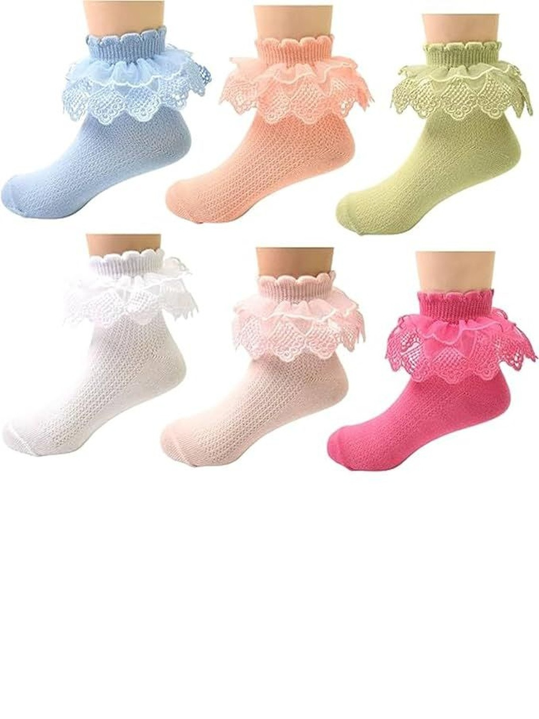 Eleg & Stilance Kids Pack Of 6 Multicolor Fancy Woolen Frill Ankle Length Bootie Socks