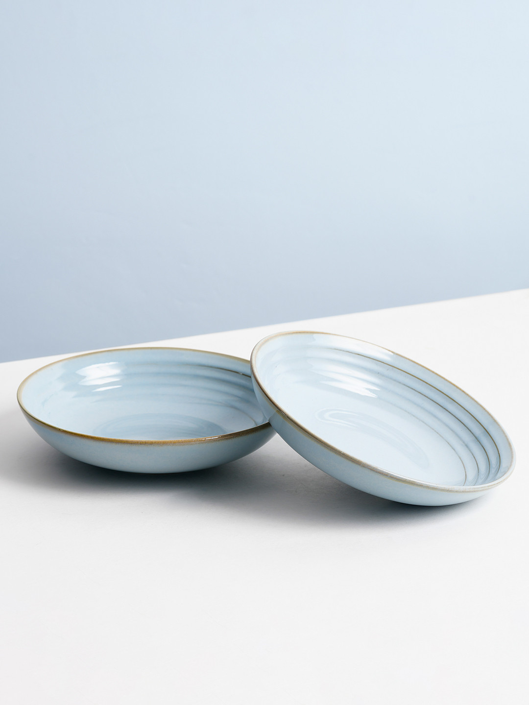 SHAY Set of 2 Blue Ceramic Reactive Pasta Plates
