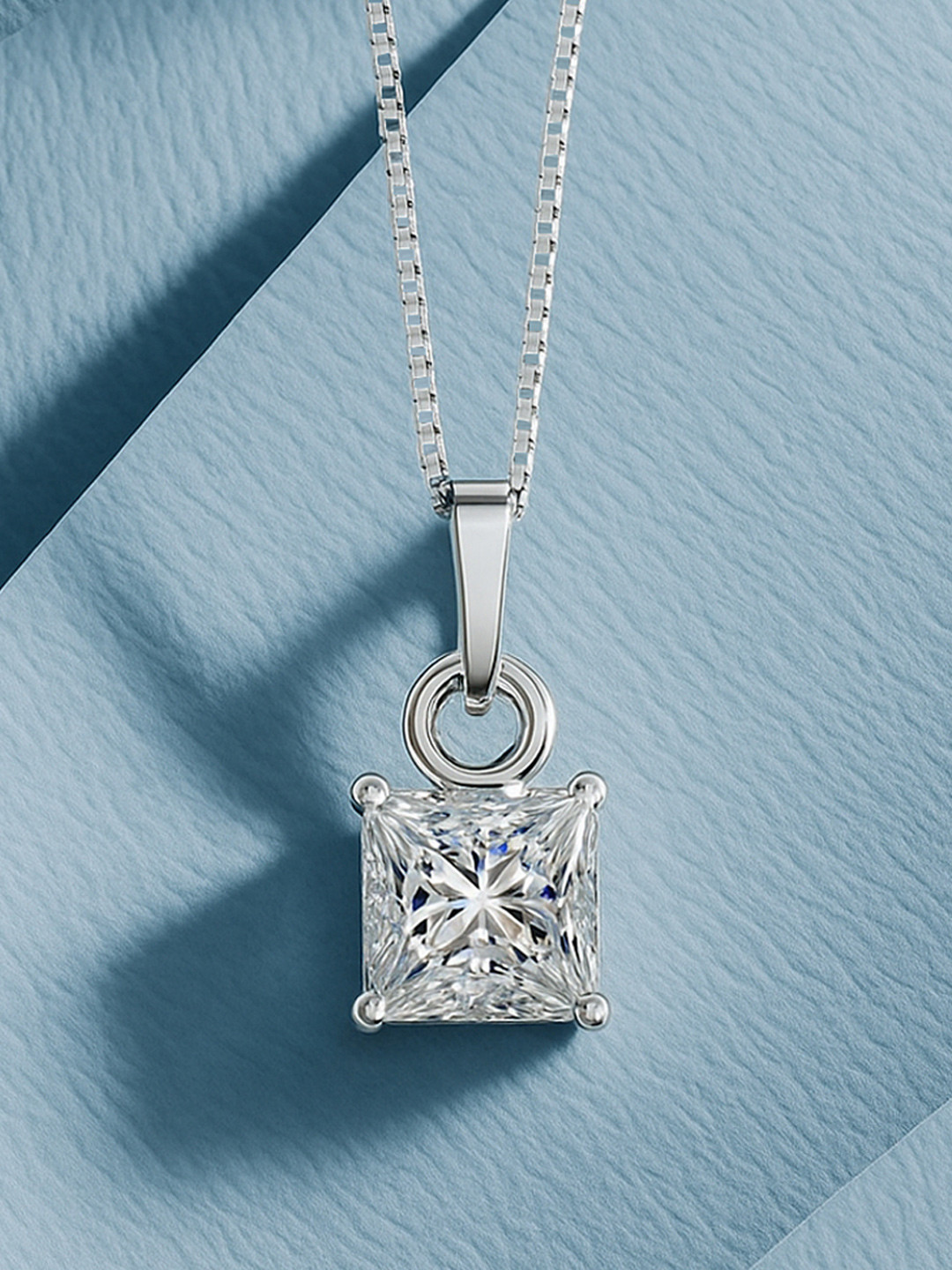MISS HIGHNESS 92.5 Sterling Silver Rhodium-Plated CZ Studded Square Pendants