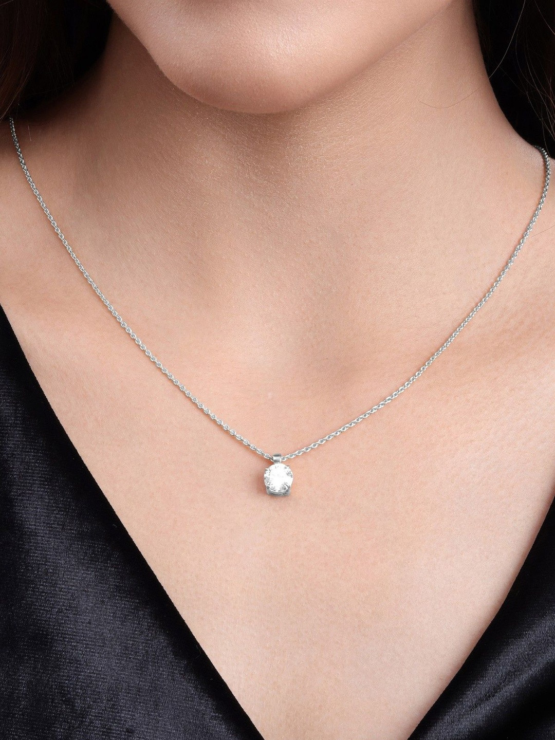 MALENA Silver-Plated Artificial Stones Studded Circular Pendant With Chain