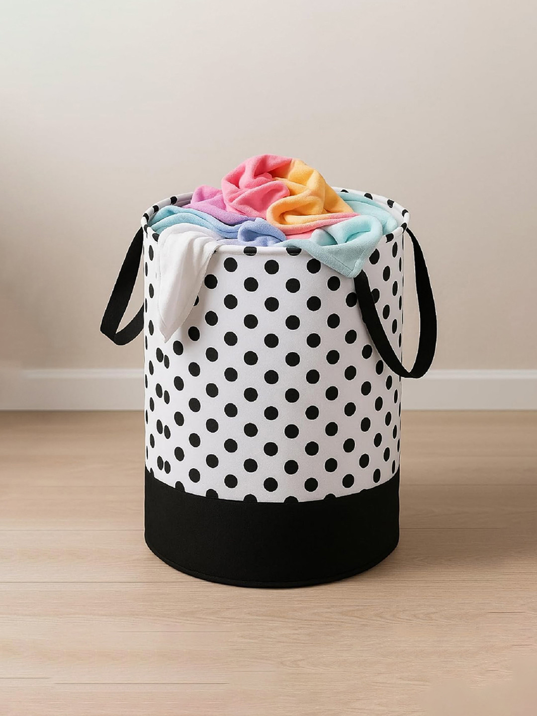 Kuber Industries Black & White Polka Dot Print Waterproof Canvas Laundry Bag 45 L