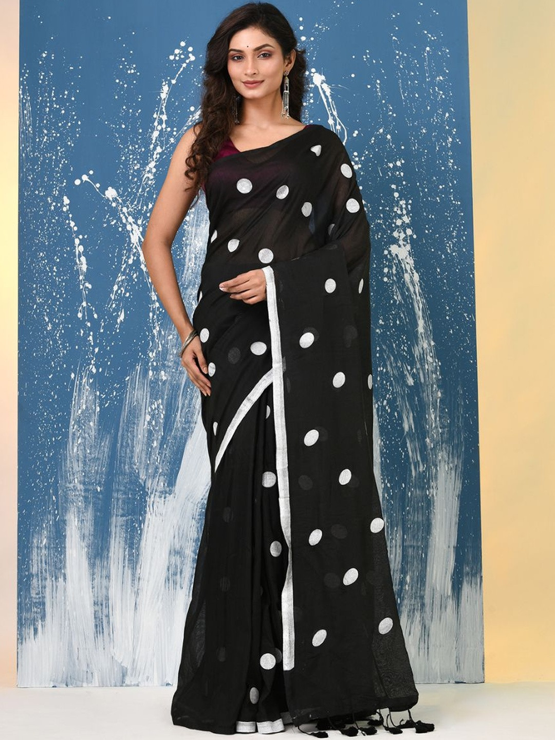 Charukriti Polka Dot Saree with Blouse Piece