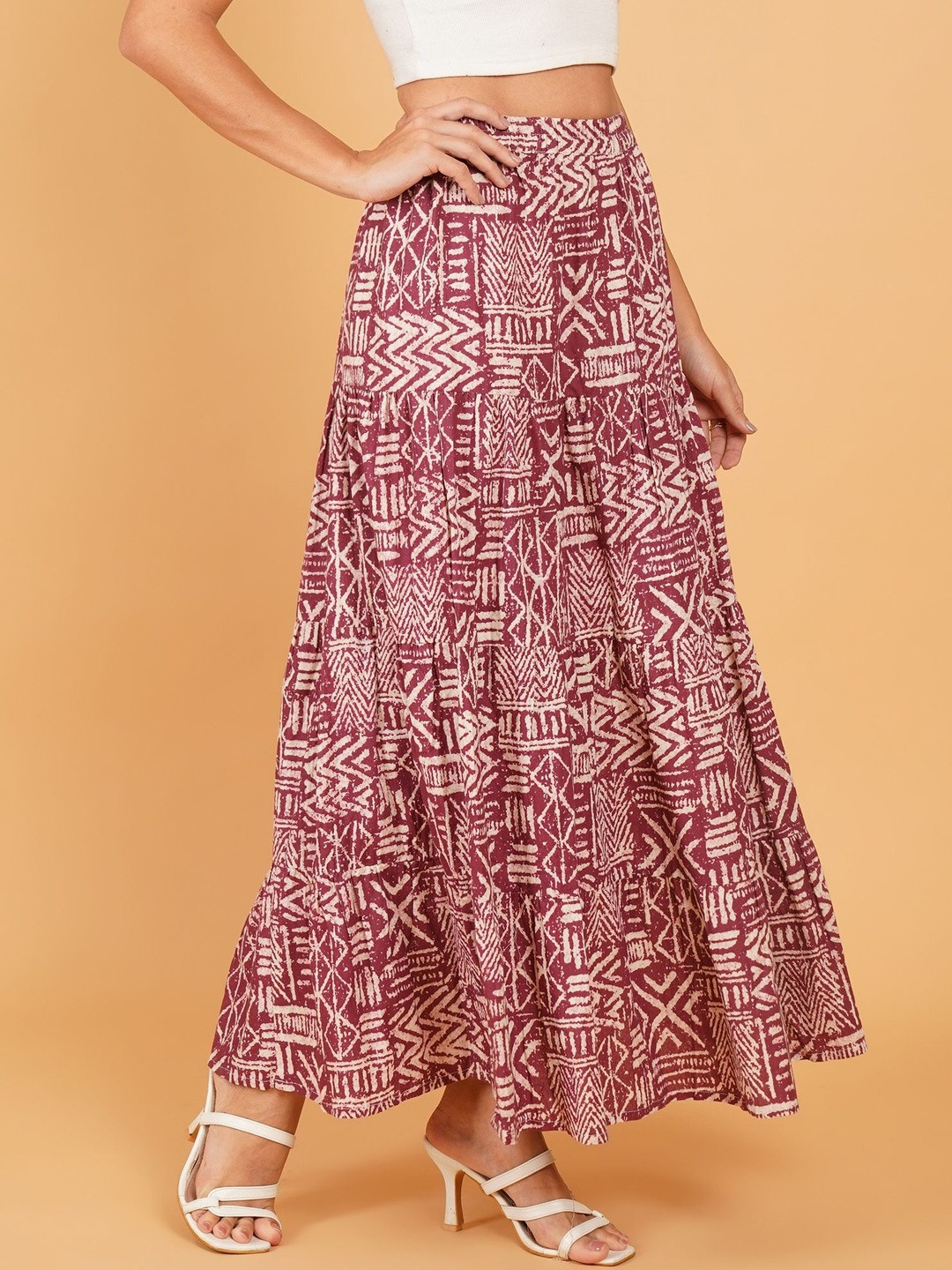 Ethic Glance Women Floral Printed Pure Cotton Maxi Skirt