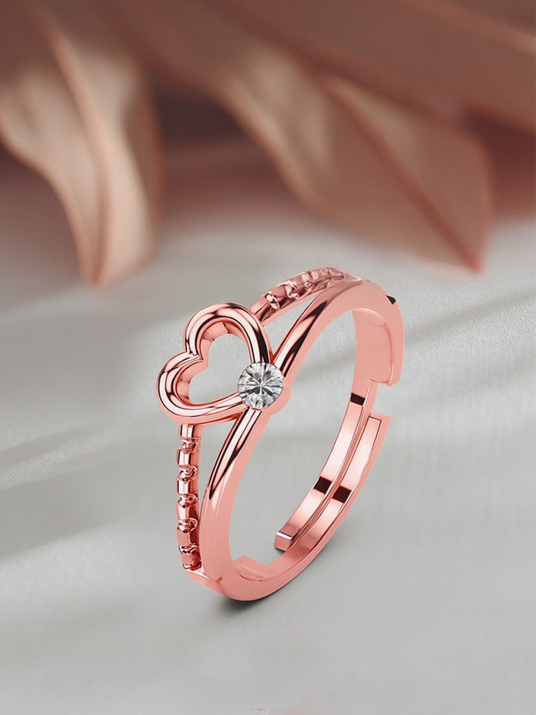 MISS HIGHNESS Rose Gold-Plated Stones Studded Heart Shaped Finger Ring