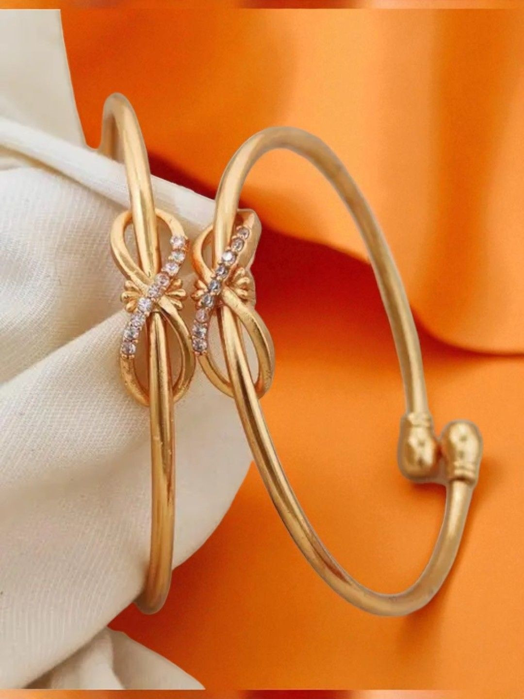 DIVASTRI Women Gold-Plated Brass American Diamond Adjustable Bangles