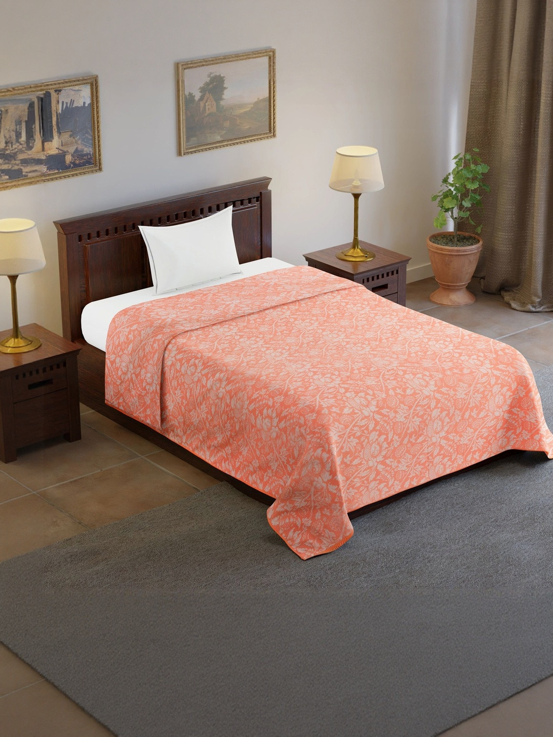 Anadhika Orange Kantha Printed Single Reversible Cotton Dohar