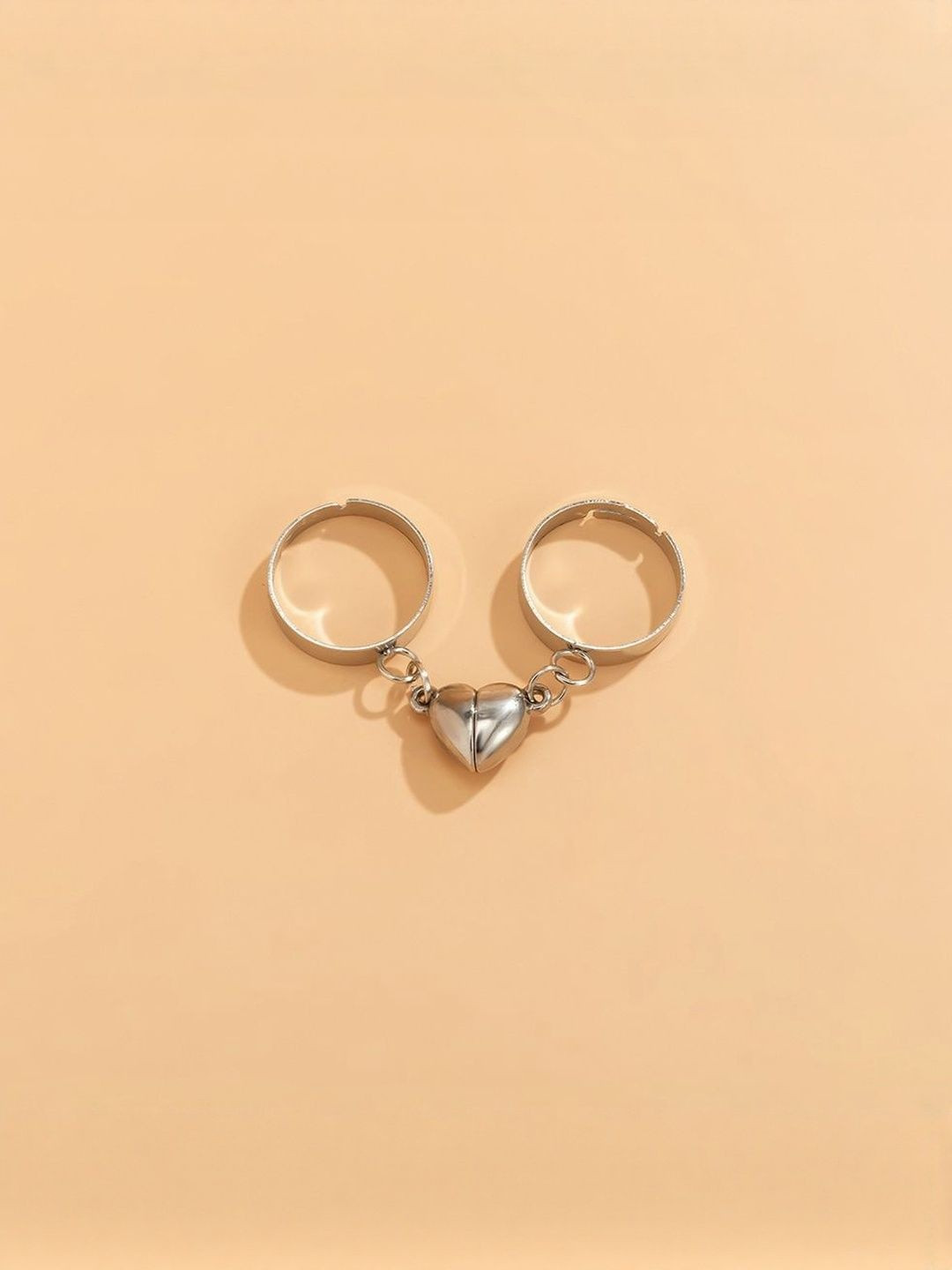 DressBerry Women Silver Magnetic Heart Matching Couple Ring And Key Chain