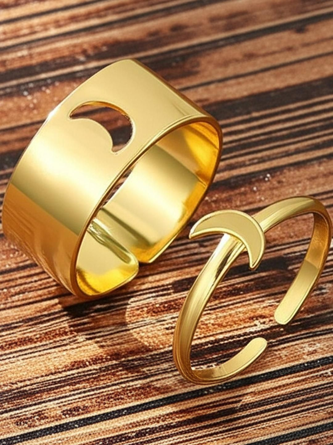 DressBerry Set of 2 Gold Plated Half Moon Matching Wrap Finger Couple Ring