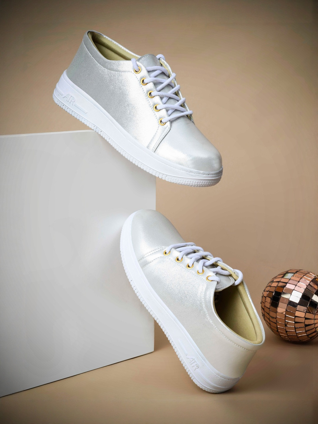 REVIT Women Silver Tone Lace-Up Sneakers