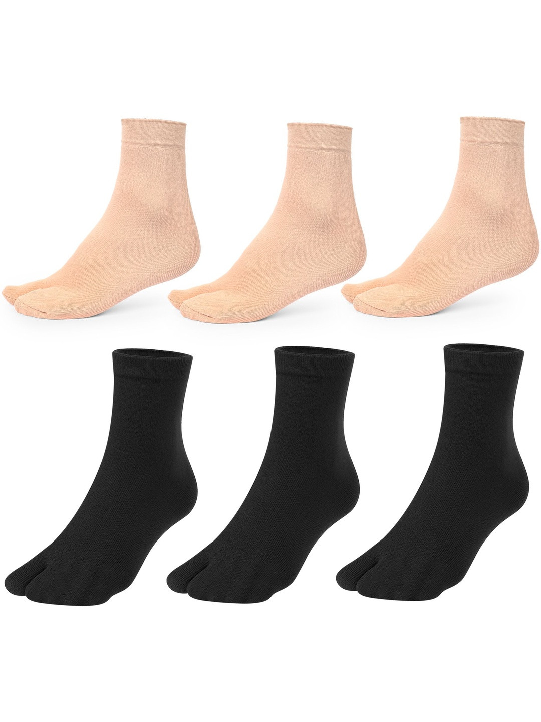 Kolor Fusion Women Pack of 6 Black & Beige Ankle Length Socks