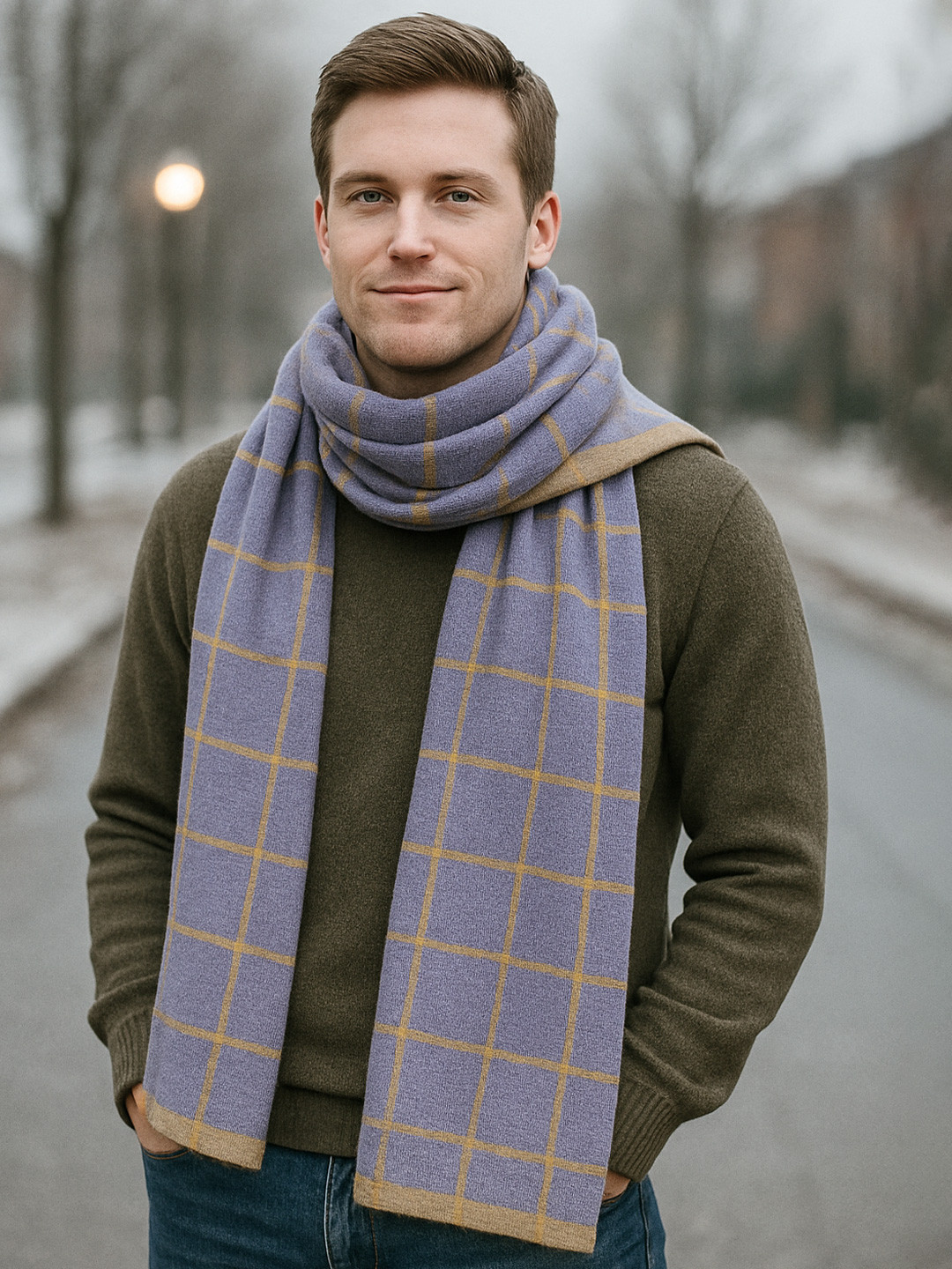 Kryptic Blue & Yellow Checkered Printed 360 GSM Pure Cotton Bath Towel