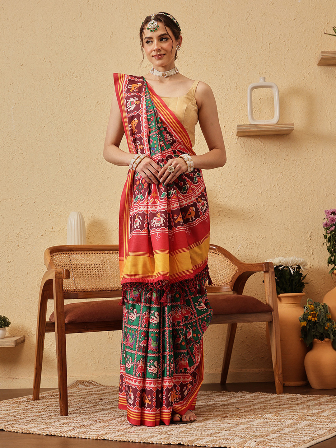 Silk Land Ethnic Motifs Printed Zari Detail Patola Saree