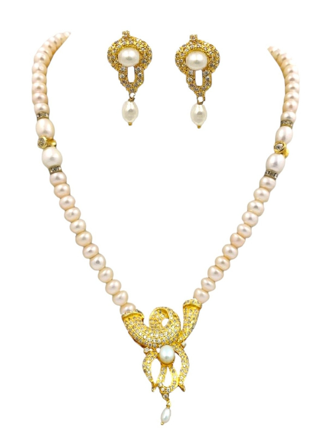 D.D Pearls American Diamond Stone Studded & Pearls Beaded Jewellery Set