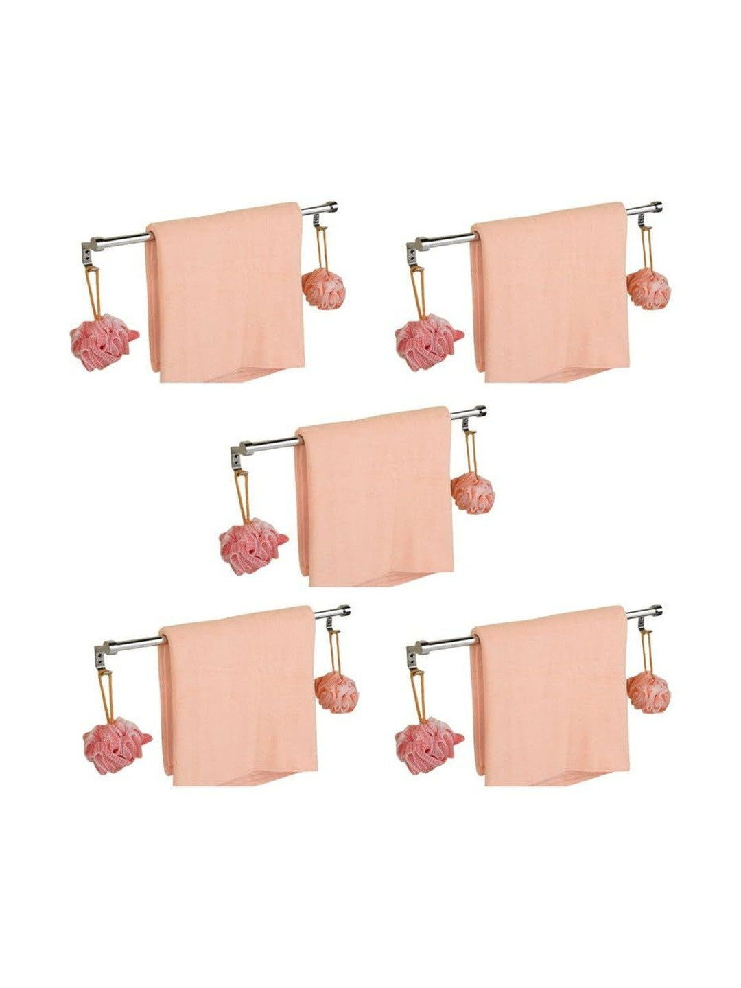 GLOXY Pack of 5 Stainless Steel Towel Rod With Integrated Hooks