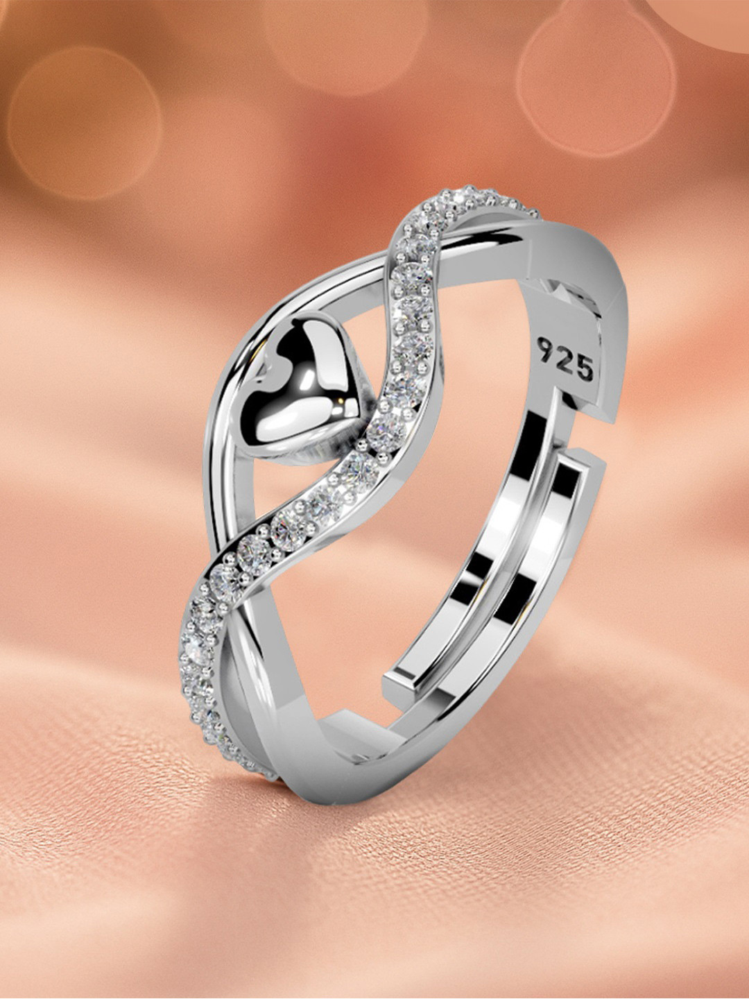 MISS HIGHNESS Women Sterling Silver Heart Adjustable Ring