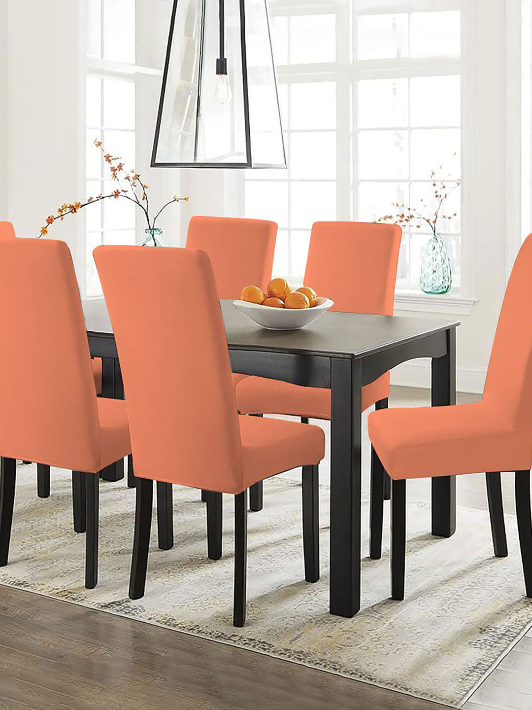 Lazi 200 GSM Pieces of 6 Peach  Elastic Stretchable Dining Chair Covers