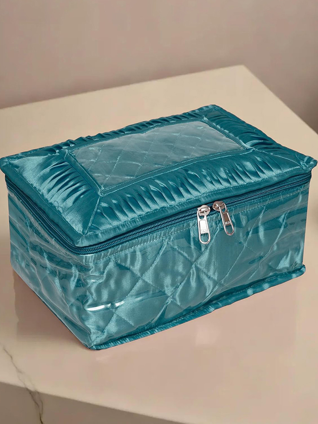 Kuber Industries Green Quilted Satin Laminated Set of 1 Jewellery Organiser Kit