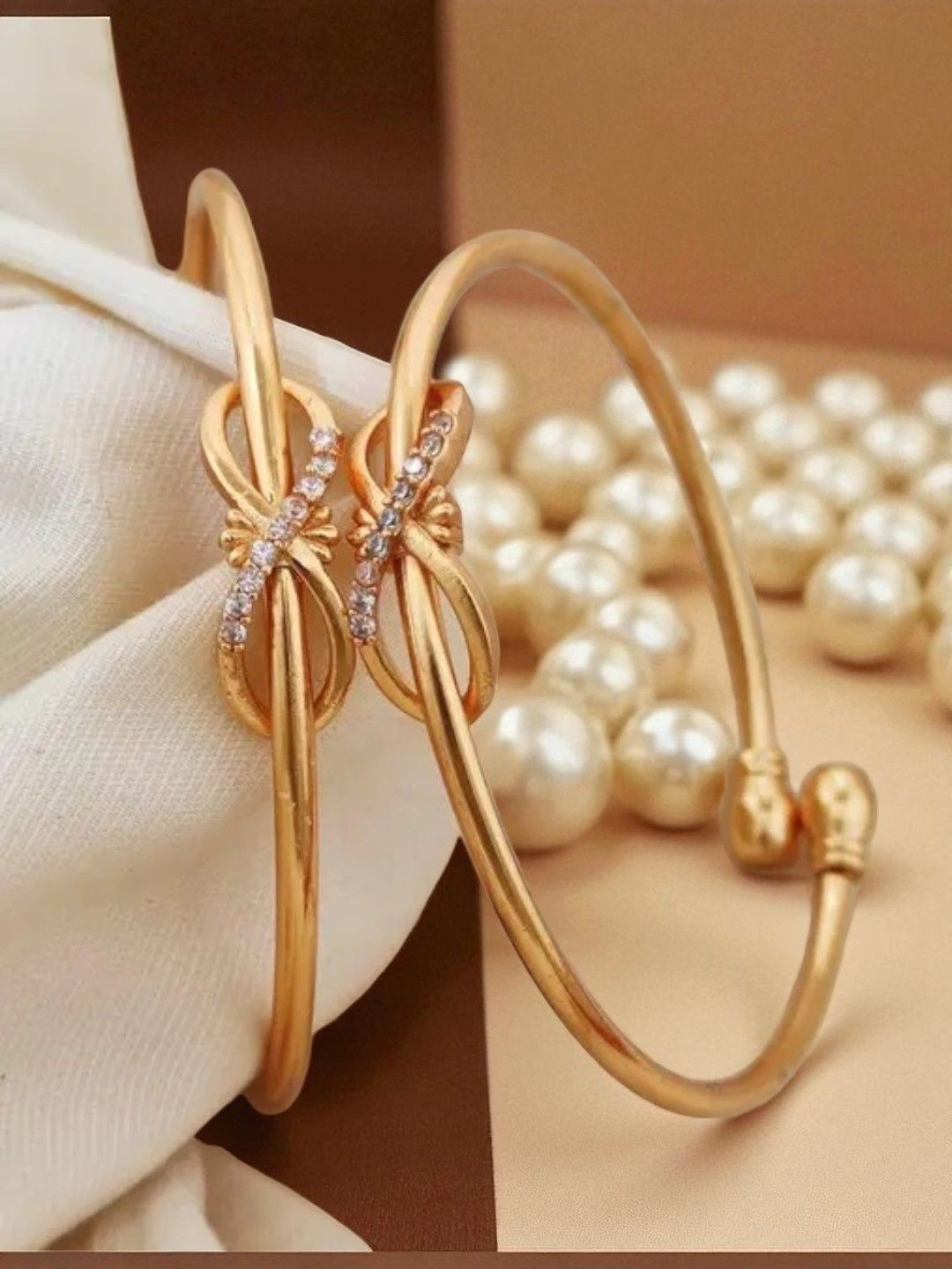 DIVASTRI Set Of 2 Gold Plated American Diamond Studded Bangle