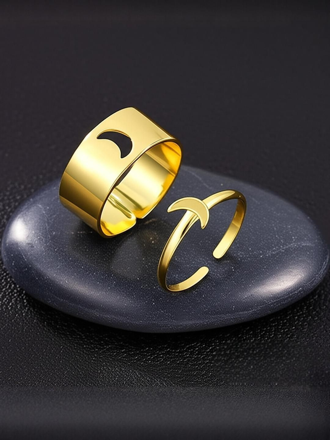 DressBerry Women Golden Alloy Half Moon Couple Ring Matching Wrap Finger Ring