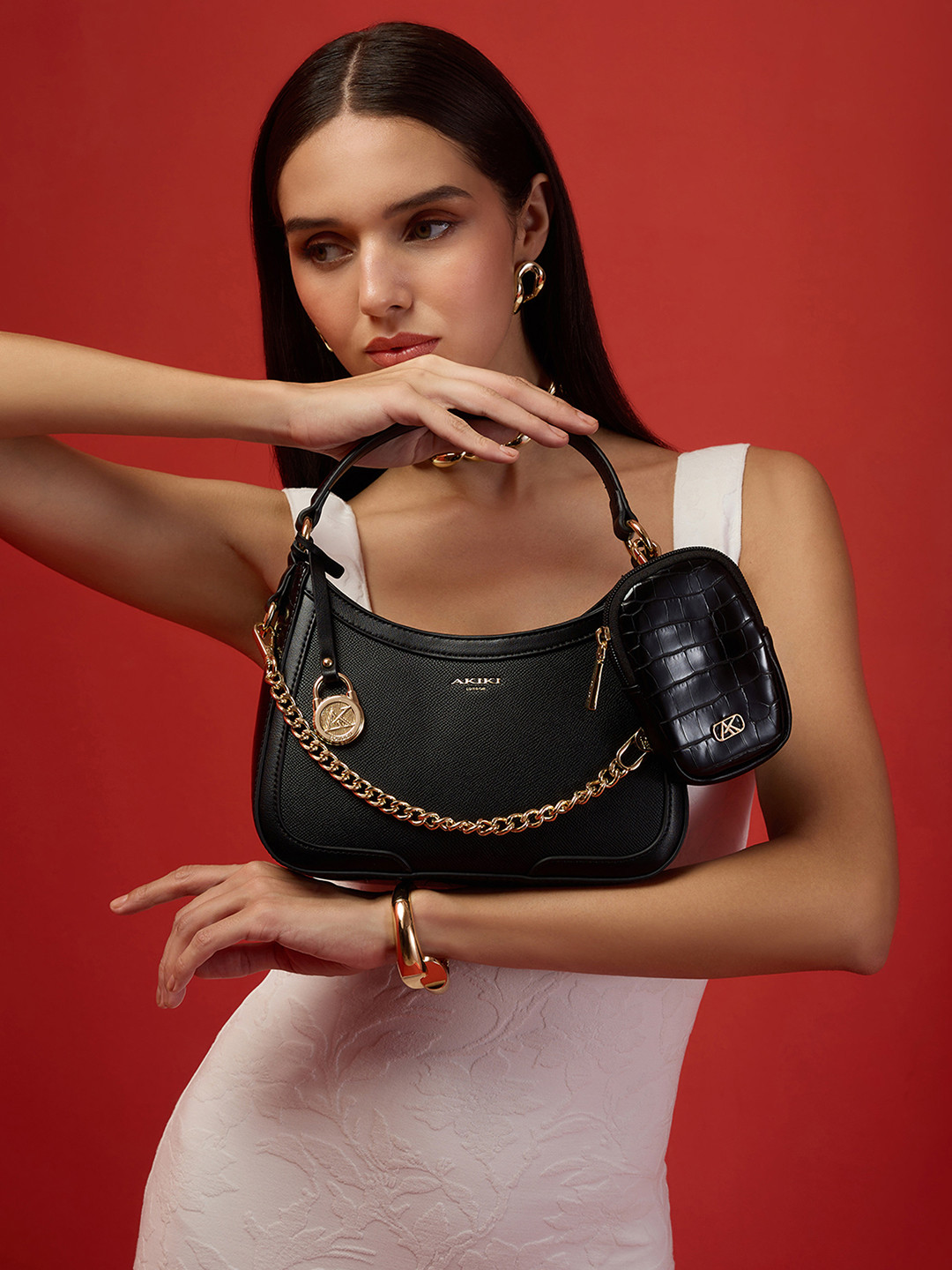 Akiki London Textured Structured Hobo Bag