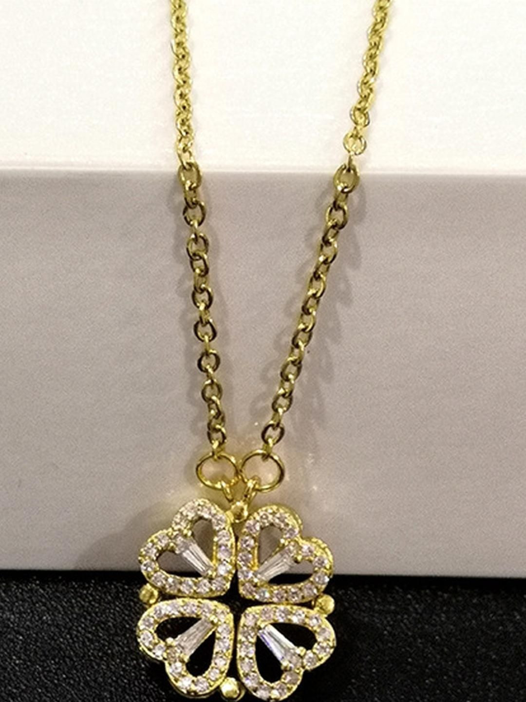DressBerry Gold-Plated Cubic Zirconia Studded Heart Necklace