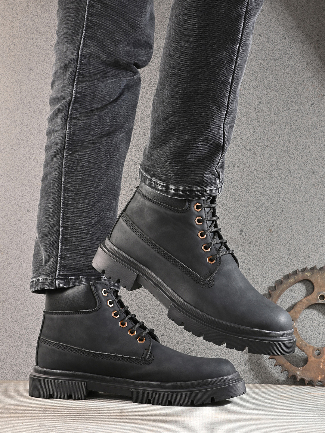 AfroJack Men Platform Heeled Mid-Top Chunky Boots