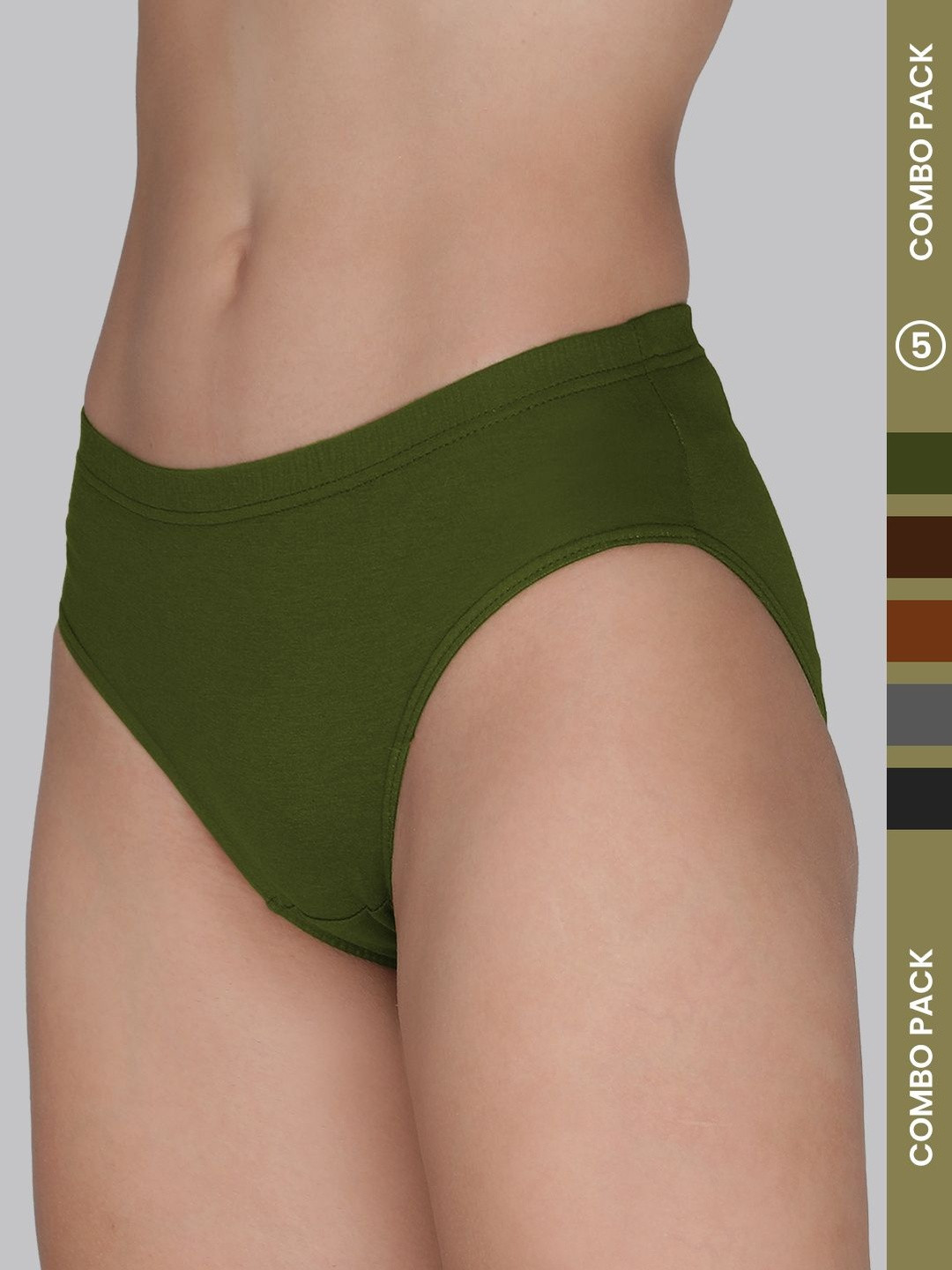 AMUL COMFY Women Pack Of 5 Cotton Inner Elastic Solid Mid-Rise Casual Briefs