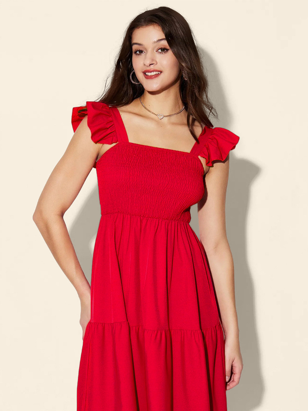 IQOA Women Flutter Sleeves Fit & Flare Midi Dress