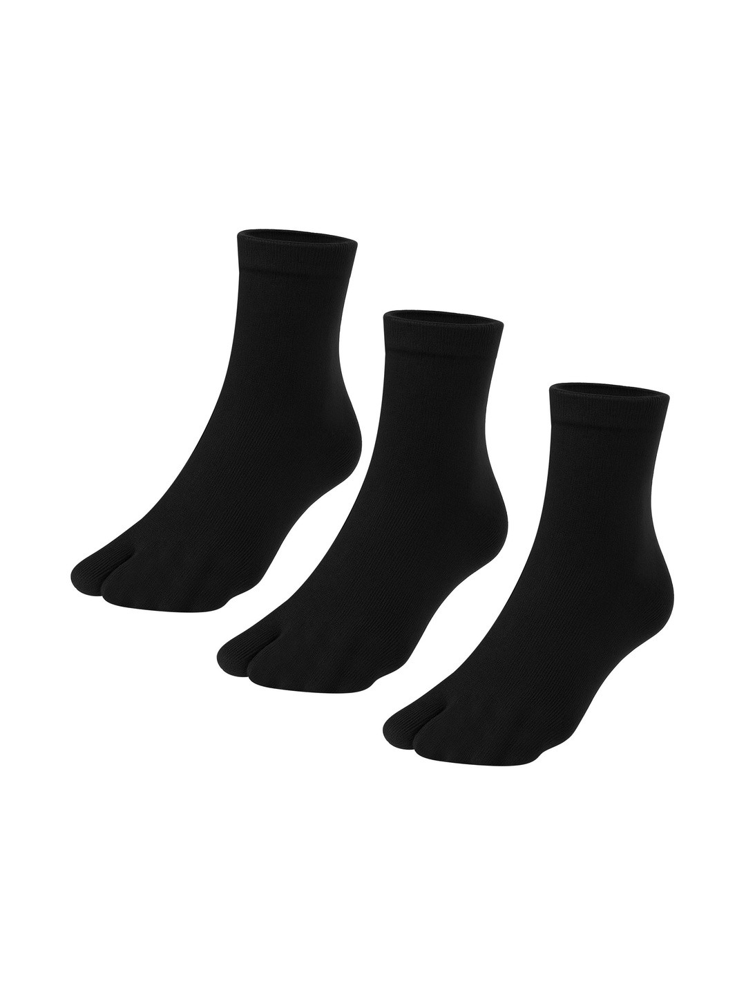 Kolor Fusion Women Pack Of 3 Black Nylon Ankle Length Thumb Socks