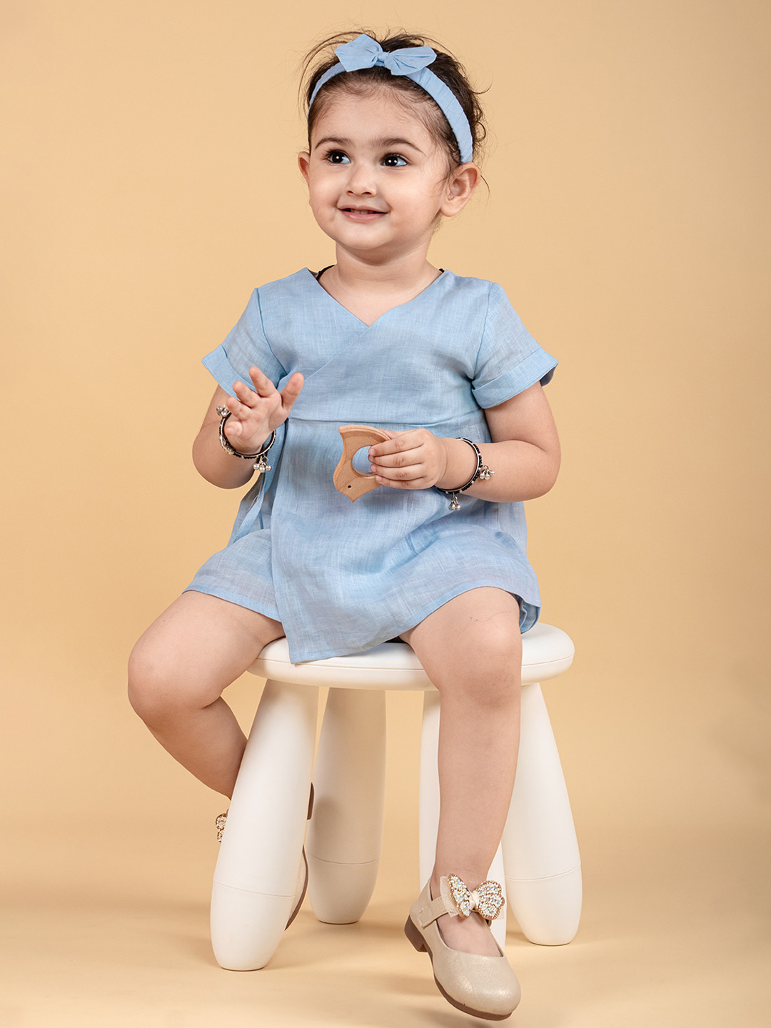 TWEENY MINI Infant Girls Pure Cotton Wrap Style Summer Dress with Bloomer & Headband