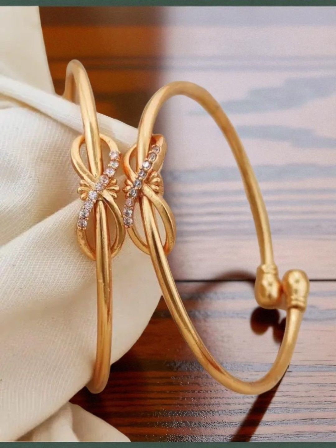 DIVASTRI Set Of 2 Gold Plated American Diamond Studded Bangle
