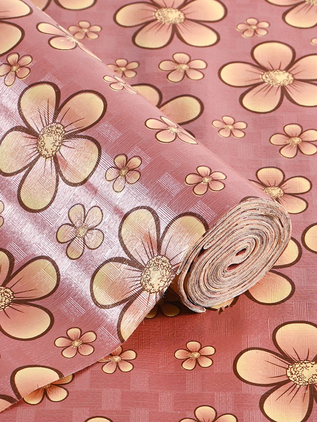 Kuber Industries Yellow Flower Purple 10 Meter PVC Anti Slip Roll for Kitchen Shelves