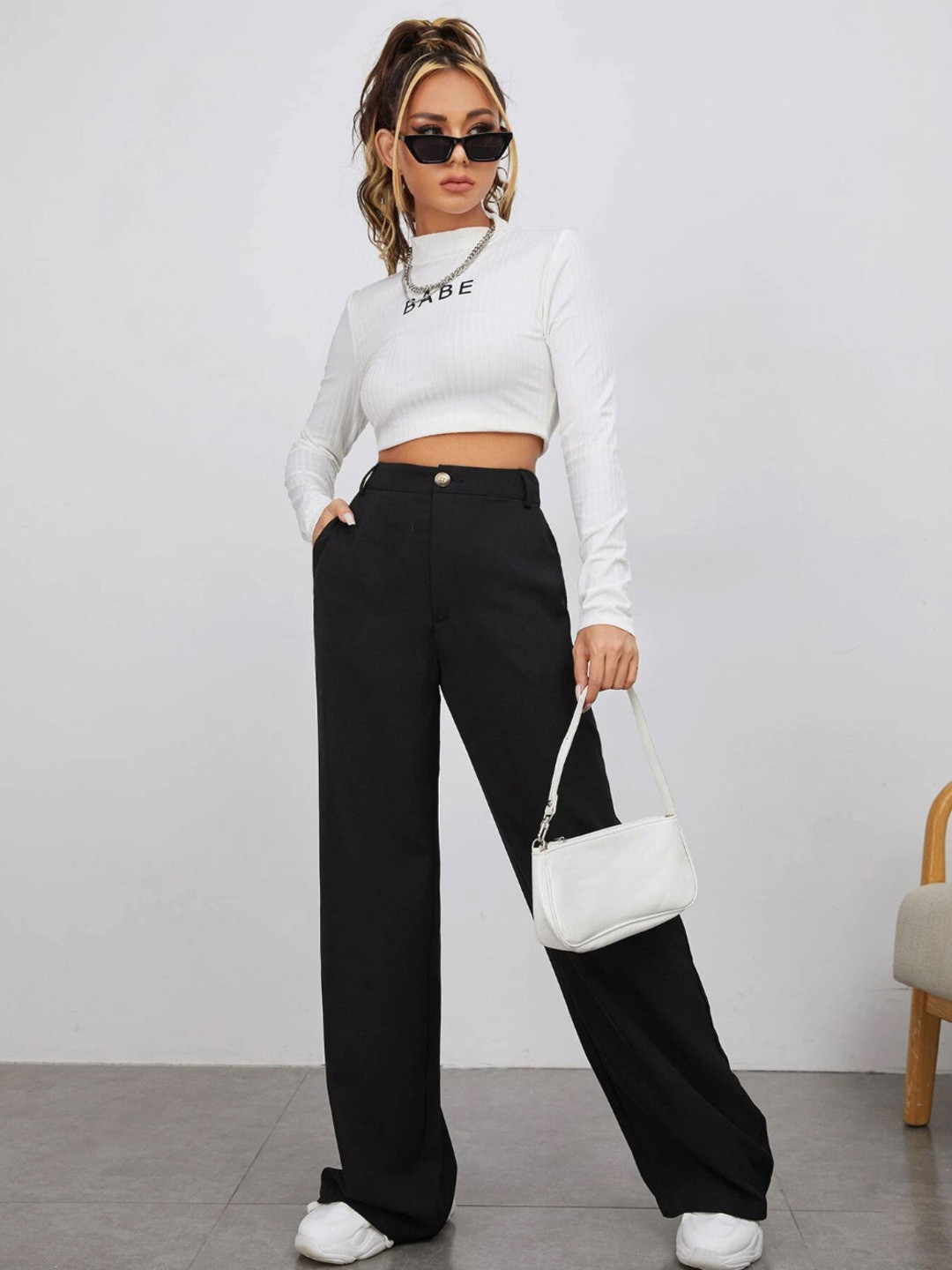 DIMPY GARMENTS Women Relaxed High-Rise Wide Leg Formal Trousers