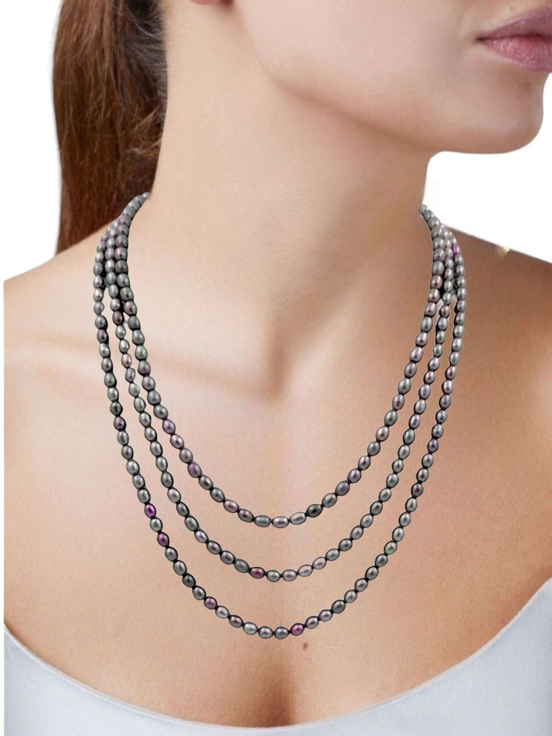 D.D Pearls Freshwater Pearls Beaded 3 Layered Jewellery Set