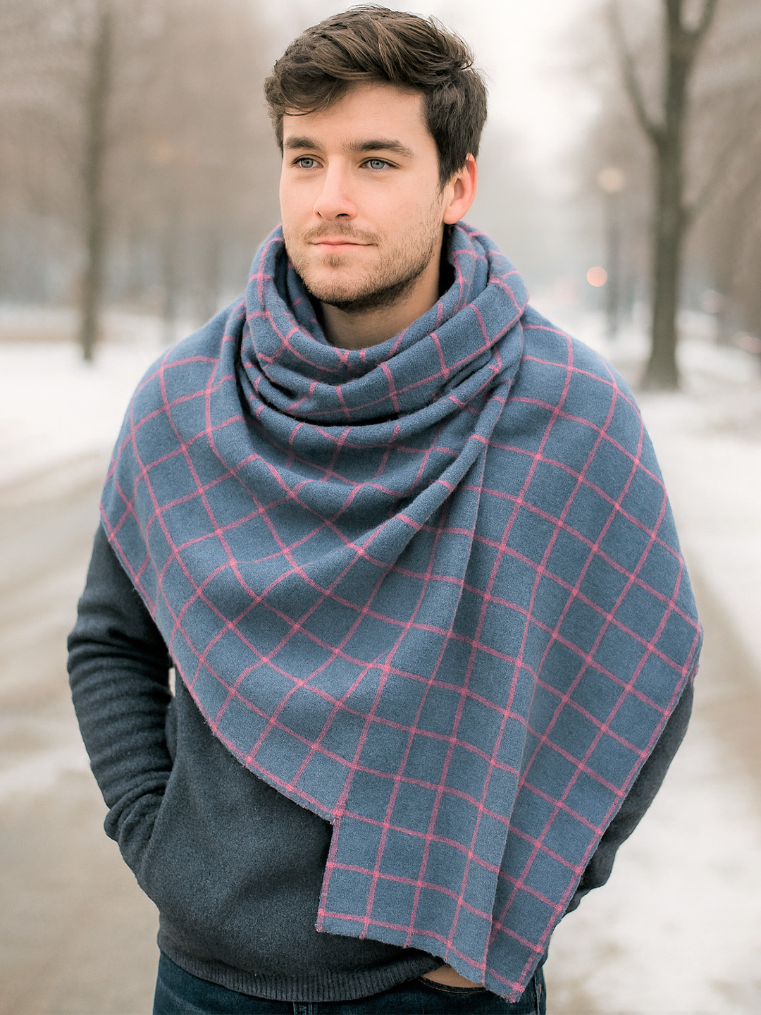 Kryptic Pink & Blue Checkered Printed 360 GSM Pure Cotton Bath Towel