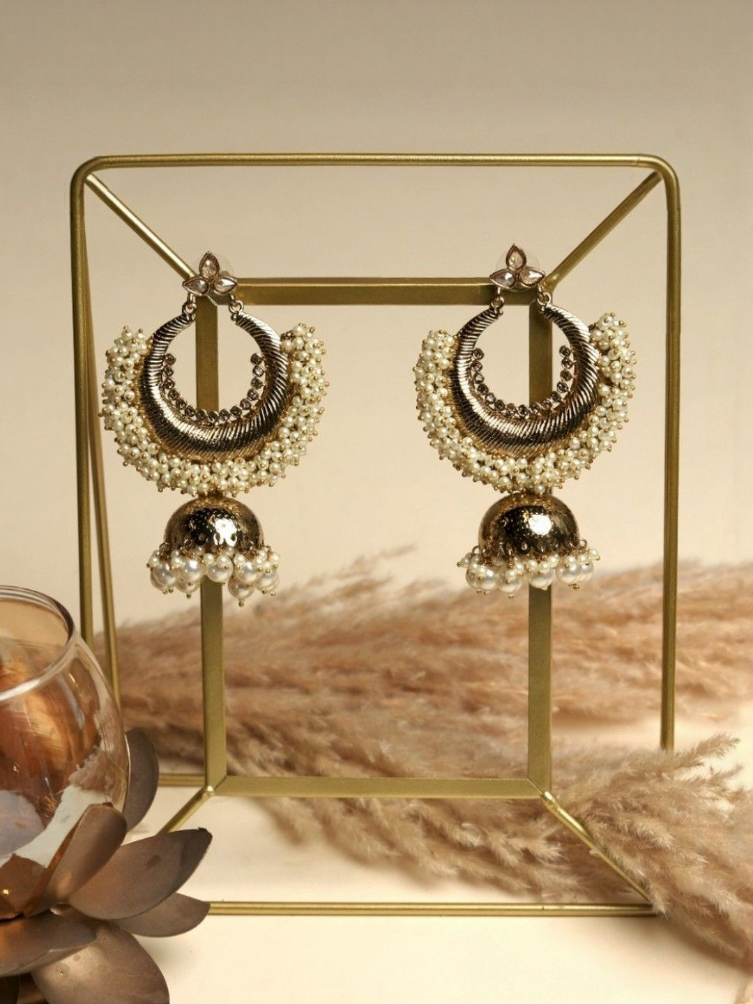 CAO Jewellery Women Crescent Shaped Jhumkas Earrings