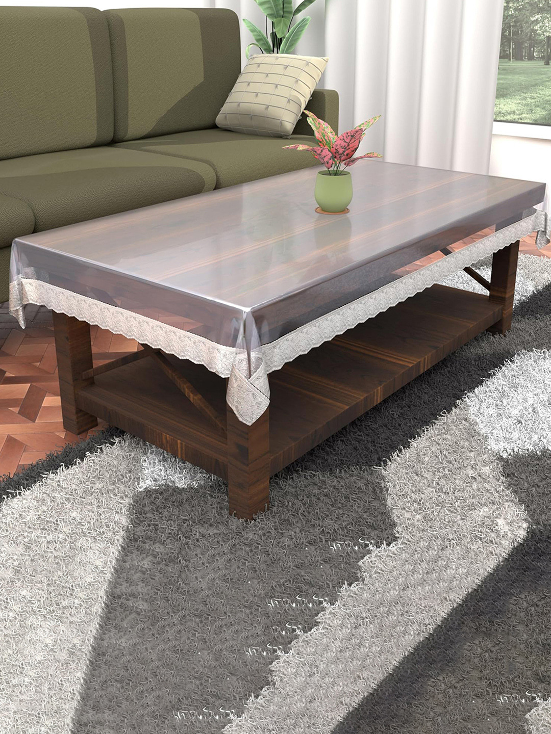 Kuber Industries Transparent Floral Printed Decorative Luxurious 4-Seater Rectangular Table Cover