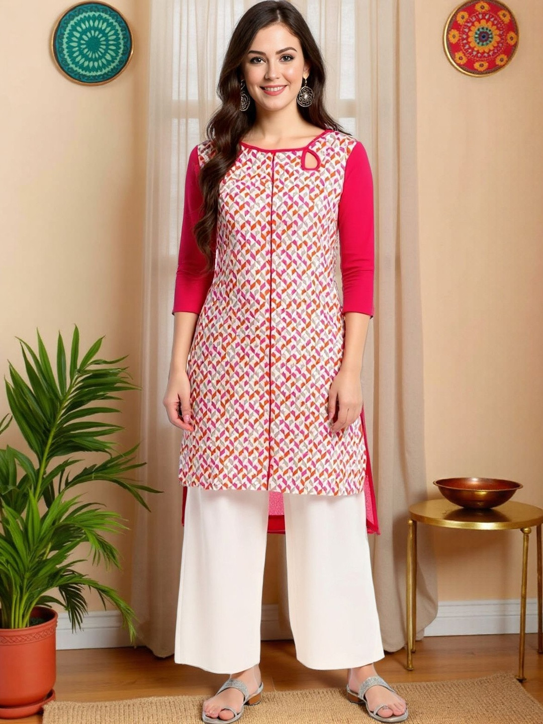 SZN Women Pink Cotton Printed  Kurtas